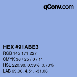 颜色代码: HEX #91ABE3 | qconv.com