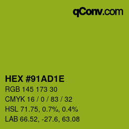Color code: HEX #91AD1E | qconv.com