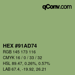 Color code: HEX #91AD74 | qconv.com