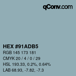 Color code: HEX #91ADB5 | qconv.com