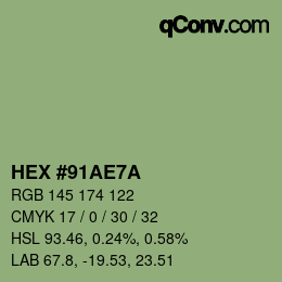 颜色代码: HEX #91AE7A | qconv.com