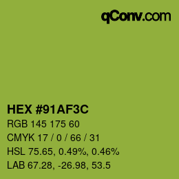 Color code: HEX #91AF3C | qconv.com