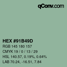 Farbcode: HEX #91B49D | qconv.com