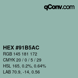 颜色代码: HEX #91B5AC | qconv.com