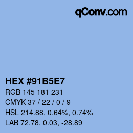 Farbcode: HEX #91B5E7 | qconv.com