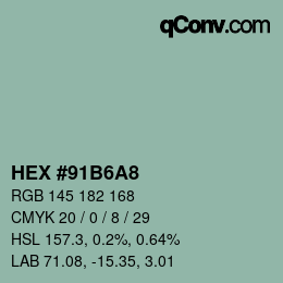 颜色代码: HEX #91B6A8 | qconv.com