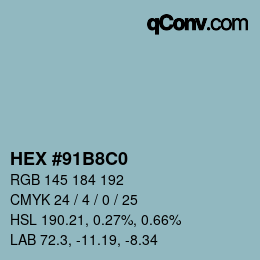 Color code: HEX #91B8C0 | qconv.com