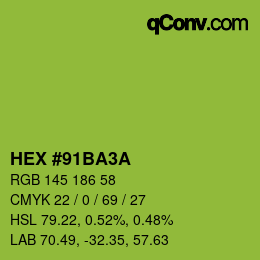 Color code: HEX #91BA3A | qconv.com