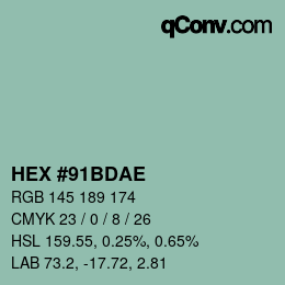 Color code: HEX #91BDAE | qconv.com