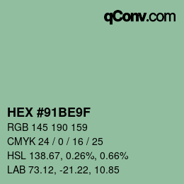 カラーコード: HEX #91BE9F | qconv.com