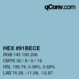 Color code: HEX #91BECE | qconv.com