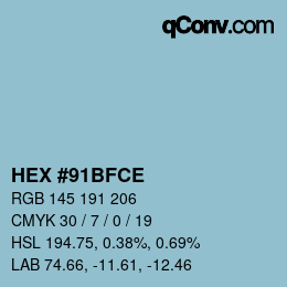 Color code: HEX #91BFCE | qconv.com