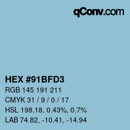 カラーコード: HEX #91BFD3 | qconv.com