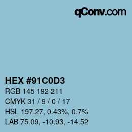 カラーコード: HEX #91C0D3 | qconv.com
