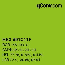 颜色代码: HEX #91C11F | qconv.com