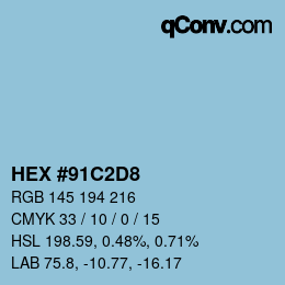 カラーコード: HEX #91C2D8 | qconv.com