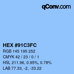 カラーコード: HEX #91C3FC | qconv.com