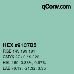 カラーコード: HEX #91C7B5 | qconv.com