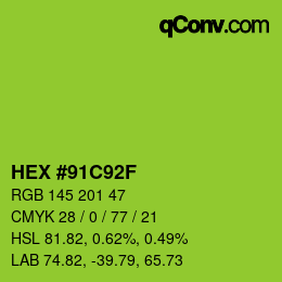 Color code: HEX #91C92F | qconv.com