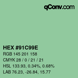 Farbcode: HEX #91C99E | qconv.com
