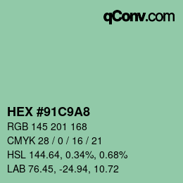 カラーコード: HEX #91C9A8 | qconv.com