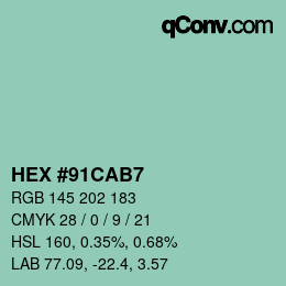Farbcode: HEX #91CAB7 | qconv.com
