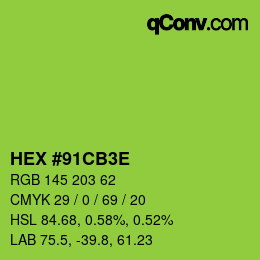 Farbcode: HEX #91CB3E | qconv.com