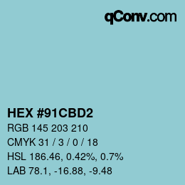Color code: HEX #91CBD2 | qconv.com