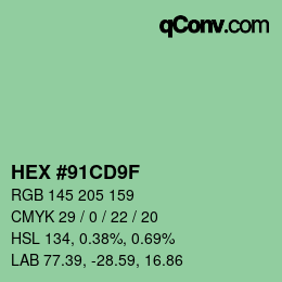 カラーコード: HEX #91CD9F | qconv.com