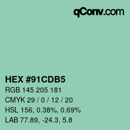 カラーコード: HEX #91CDB5 | qconv.com