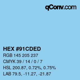 Color code: HEX #91CDED | qconv.com