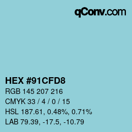 カラーコード: HEX #91CFD8 | qconv.com
