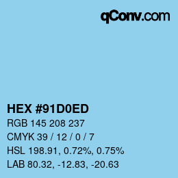 カラーコード: HEX #91D0ED | qconv.com