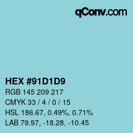 Farbcode: HEX #91D1D9 | qconv.com
