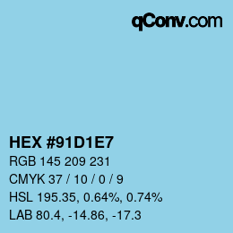 カラーコード: HEX #91D1E7 | qconv.com