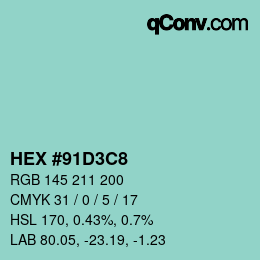 Color code: HEX #91D3C8 | qconv.com