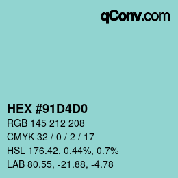 カラーコード: HEX #91D4D0 | qconv.com