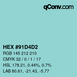 カラーコード: HEX #91D4D2 | qconv.com