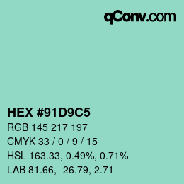 Color code: HEX #91D9C5 | qconv.com