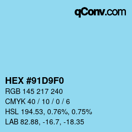 カラーコード: HEX #91D9F0 | qconv.com