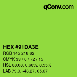 Color code: HEX #91DA3E | qconv.com