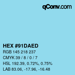 颜色代码: HEX #91DAED | qconv.com