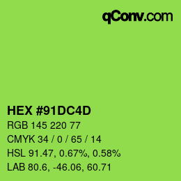 颜色代码: HEX #91DC4D | qconv.com