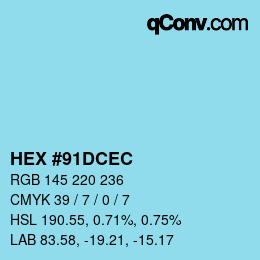 カラーコード: HEX #91DCEC | qconv.com