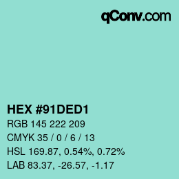 カラーコード: HEX #91DED1 | qconv.com