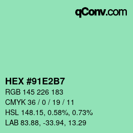 カラーコード: HEX #91E2B7 | qconv.com