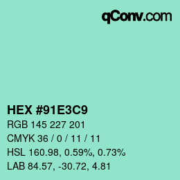 Color code: HEX #91E3C9 | qconv.com