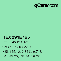 カラーコード: HEX #91E7B5 | qconv.com