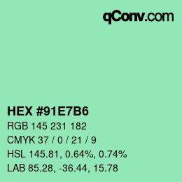 カラーコード: HEX #91E7B6 | qconv.com
