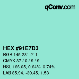 Color code: HEX #91E7D3 | qconv.com